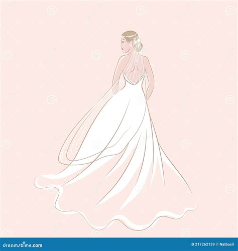 Sketch Of Bride In Wedding Dress And Veil On Pink Background Stock