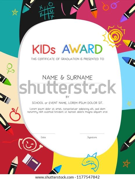 Kids Diploma Or Certificate Template With Painting Stuff Border