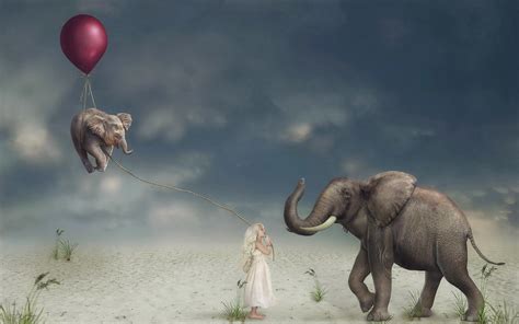 Children Artwork Balloon Elephant Animals Surreal Hd Wallpapers