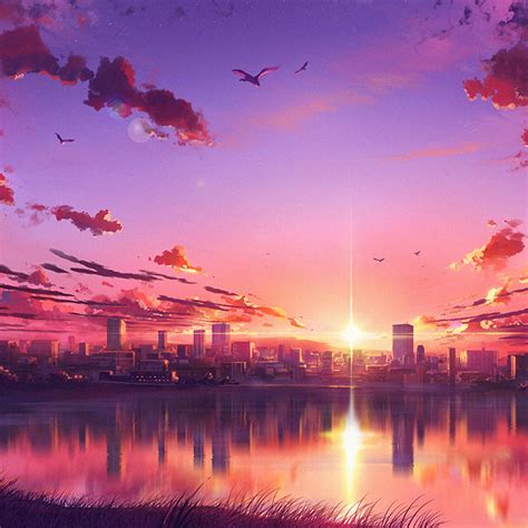 2048x2048 Anime Sunset Scene Ipad Air Hd 4k Wallpapersimages