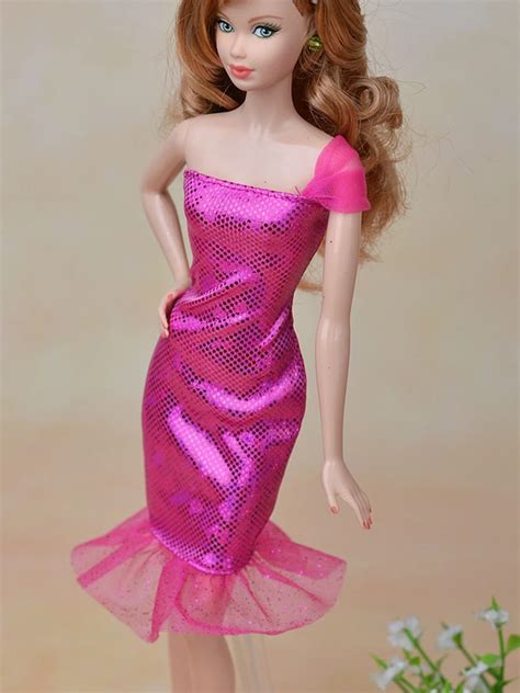 High Quality Pink Sexy One Shoulder Dress Party Dresses For Barbie Clothes Doll Vestido For 16