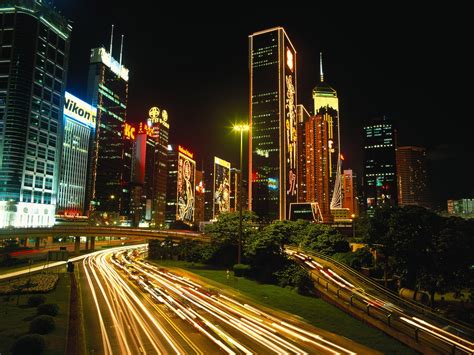 Wallpaper Hongkong Bangunan Pencakar Langit Orang Orang Malam