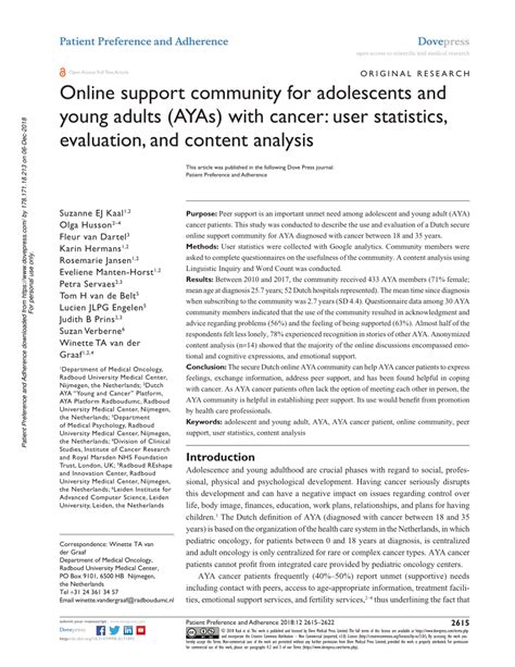 Pdf Online Support Community For Adolescents And Young Adults Ayas
