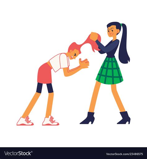 Teen Girls Fight Pull Each Other Hair Out Vector Image