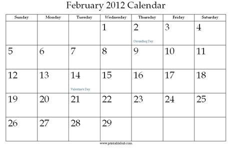 February 2012 Printable Calendar Printable Hub