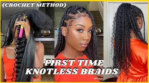 first time doing knotless goddess braids on myself using crochet method great for be
