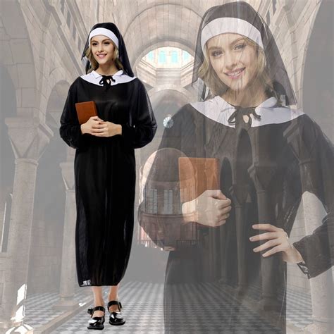 Sexy Nun Costume Adult Women Cosplay Dress With Black Hood For