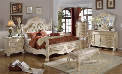 Monaco Marble Tops Bedroom Set In Antique White