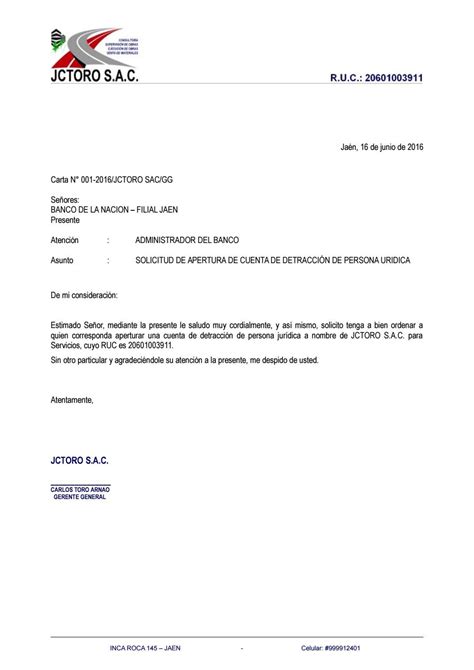 Carta 001 Solicitud De Apertura Cuenta Detaccion Persona Juridica By