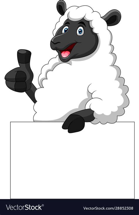 Cartoon Funny Sheep Holding Blank Sign Royalty Free Vector