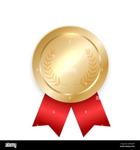 Gold Medal Golden Winner Award With Red Ribbon Vector Blank Medallion