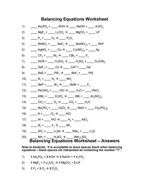 Balance and classify five types of chemical reactions: Balancing Chemical Equations Worksheet Answer Key | db ...