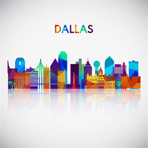 Dallas Skyline Silhouette In Colorful Geometric Style Symbol For Your