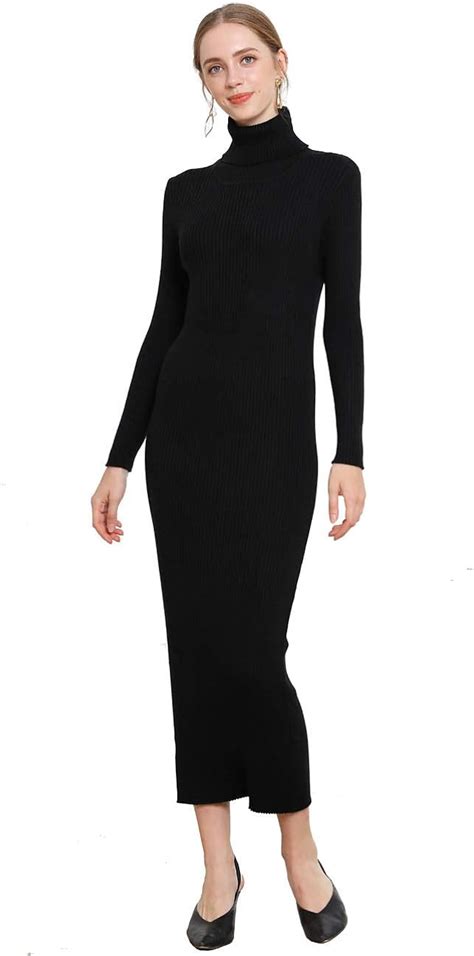 Women S Sweater Dress Cashmere Wool Ribbed Knit Turtleneck Long Maxi