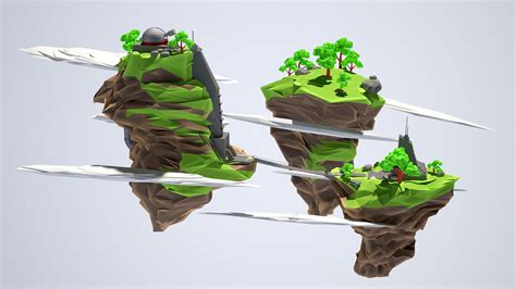 3d Max Low Poly Lowpoly Floating Islands Floating Island 3d Design