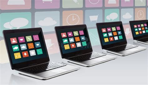 Laptop With Application Icons Menu On Screen Stock Illustration