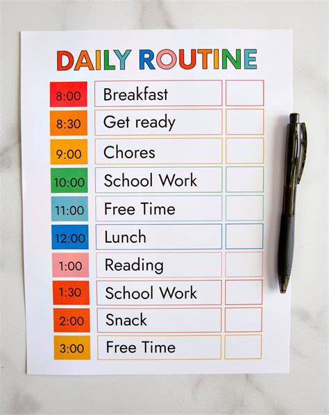 Printable Daily Routine Daily Schedule Template Homeschool Daily