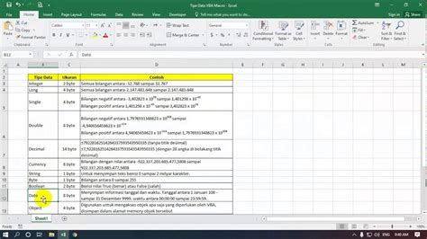 Mengenal Tipe Data Yang Ada Di Vba Macro Excel Youtube