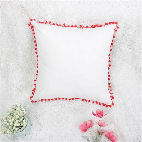 Square Decorative Throw Pillow Cover With Pom Poms Soft Velvet Outdoor