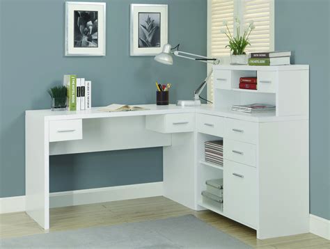 Sleek White Finished L Shaped Corner Office Desk With Storage