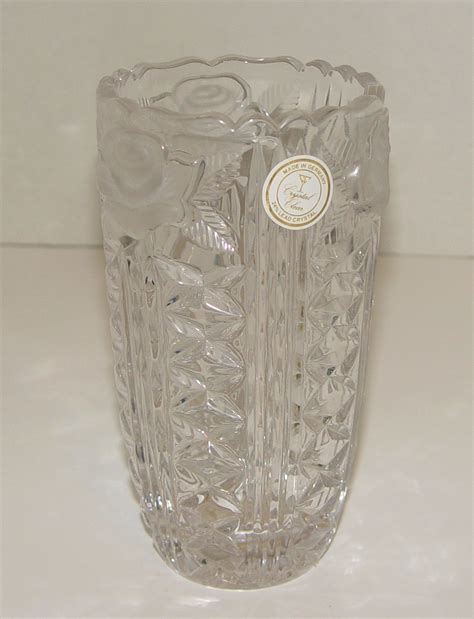 Beautiful Vintage Antique Large Crystal Clear 24 Lead Crystal Vase 8” Tall Cr Other Art Glass