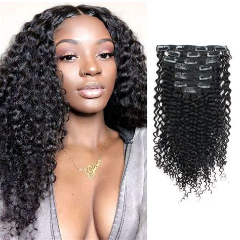 Amazon Com Lovrio Afro Jerry Curly Clip In Hair Extensions Double Weft Thick Full Head Natural