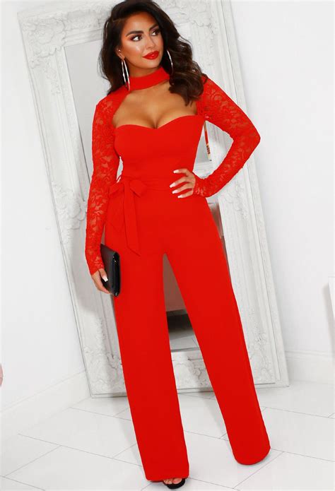 pin by louise shaw on jumpsuits and playsuits jumpsuit red lace lace sleeves