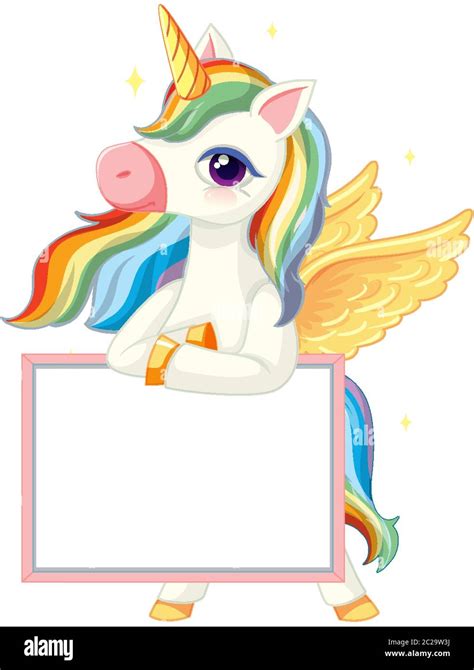 Cute Unicorn Holding Blank Banner Template Illustration Stock Vector