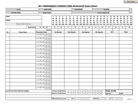 Tournament Basketball Score Sheet | Templates at allbusinesstemplates.com