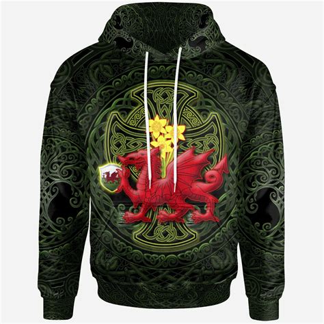 Welsh Dragon With Celtic Cross And Daffodils Hoodie The Symbols Of