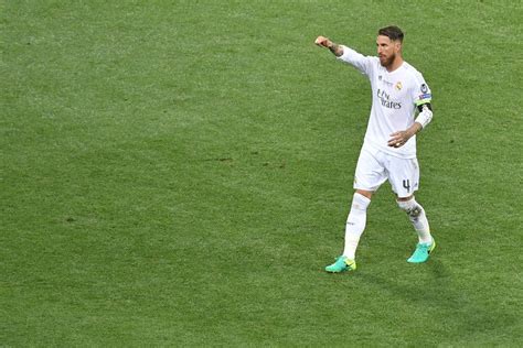 Real Madrids Spanish Defender Sergio Ramos Celebrates Scoring The