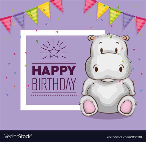 Cute Little Hippo Birthday Card Royalty Free Vector Image