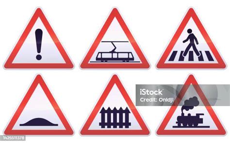 Collection Of Road Hazard Warning Signs Stock Illustration Download