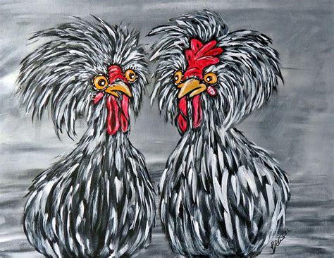 Black And White Chickens Painting By Char Benson Arts