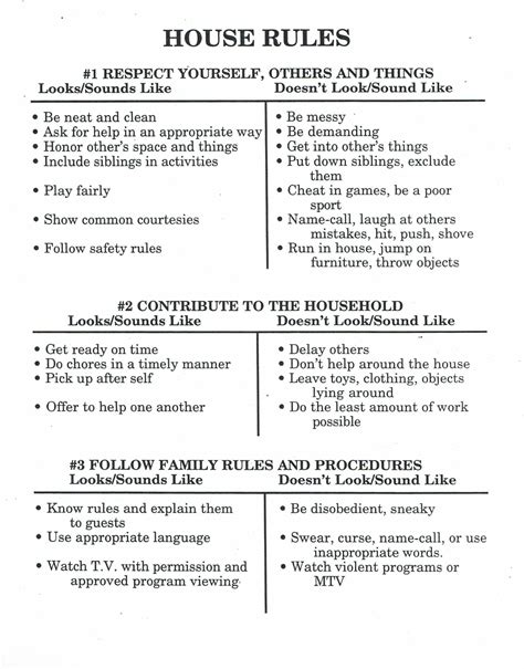 Printable Household Expectations Agreement Printable Word Searches