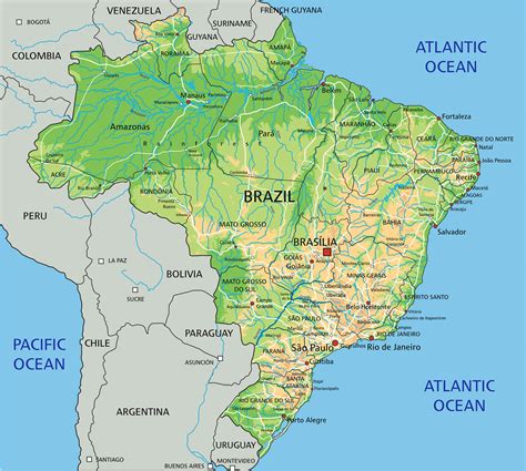 Карта бразилии географическая на карте мира