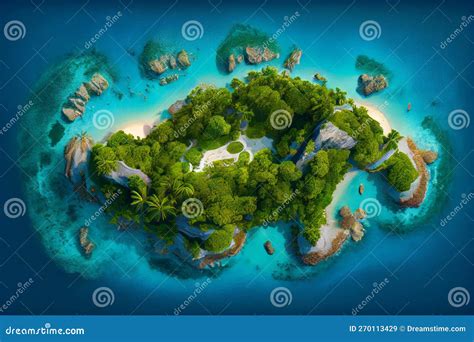 Illustration Of A Beautiful Uninhabitated Topical Island Stock