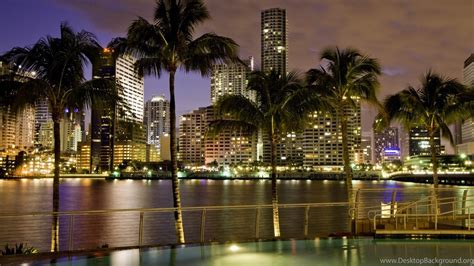 Miami Skyline At Night Wallpapers Wallpaper Desktop Background