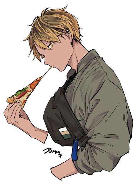 A Drawing Of A Man Eating A Slice Of Pizza