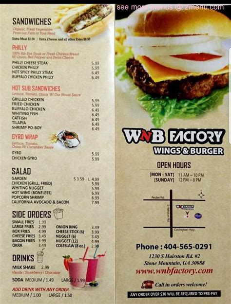 Online Menu Of WNB Factory Wings Burger Restaurant Stone Mountain