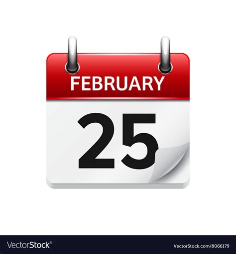 February 25 Flat Daily Calendar Icon Date Vector Image