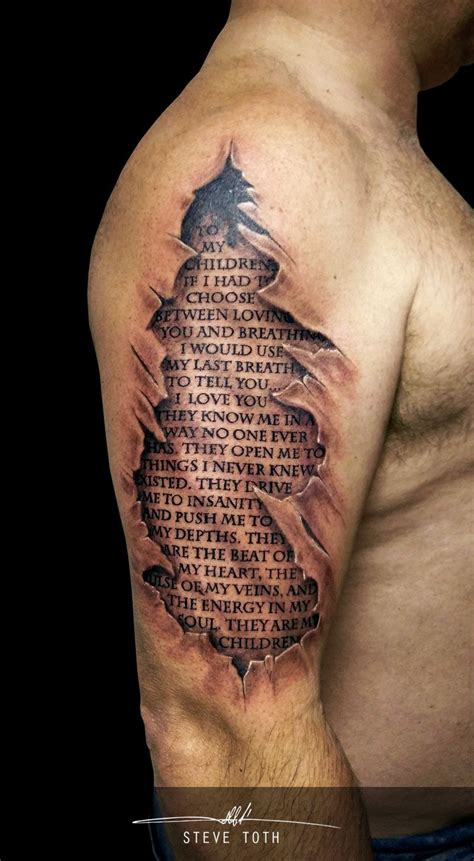Cool Ripped Skin And Writing Tattoo 3d Steve Toth Viking Tattoos For