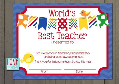 Teacher Appreciation Certificate End Of The Year Class Etsy
