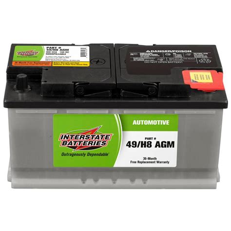 Agm Grp 49 H8 36 Mo 900 Cca Automotive Battery By Interstate Batteries