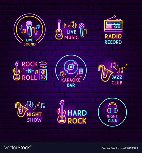 Music Neon Label Set Royalty Free Vector Image