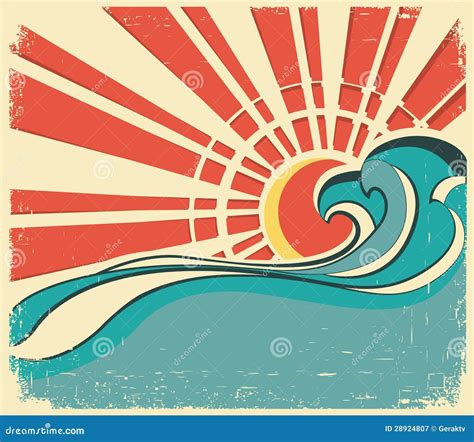 Sea Wavesvintage Illustration Of Nature Poster Stock Vector Image