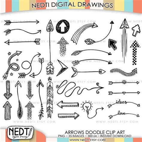 35 Hand Drawn Arrows Clip Art Whimsical Arrow Doodle Clipart Instant