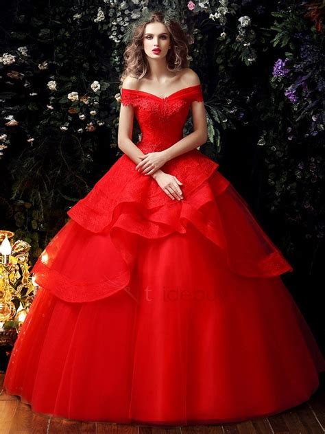 Whatever you're shopping for, we've got it. Tiered Ruffles Lace Ball Gown Red Wedding Dress : Tidebuy.com