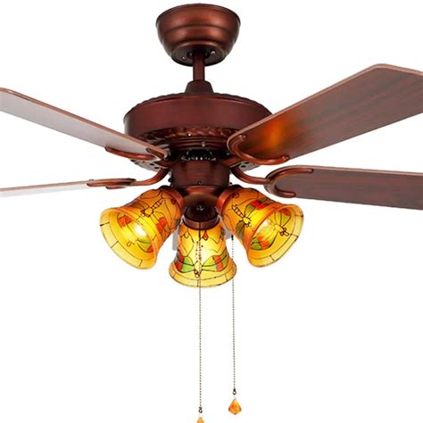 110220v 42inch Vintage Luxury Ceiling Fans Light Glass Lampshade Wood