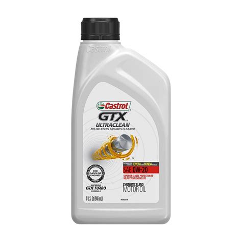 Castrol Gtx Ultraclean 0w 20 Synthetic Blend Motor Oil 1 Quart
